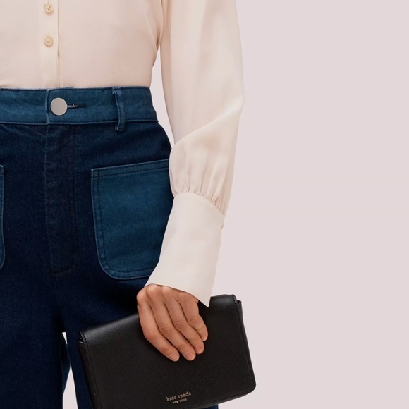 Kate Spade Syliva Flap Black Leather Chain Wallet Crossbody NWOT - Picture 5 of 11